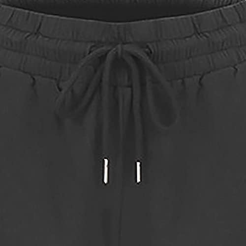 LMSXCT жени памучни постелнини панталони со џебно влечење еластично високо половината лабава широки панталони за нозе цврсти случајни удобни панталони