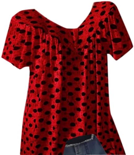 Мамо Кошули За Жени Плус Големина Лабава Повик Точки Маица Мода Кратки Ракави V-Вратот Дневна Кошула Блуза Блузи