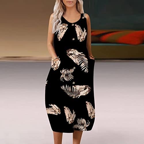 Летни фустани на Lmzaren за жени 2023 печатење лабава удобна фустан мода прилагодлива прашка случајна фустан без ракави