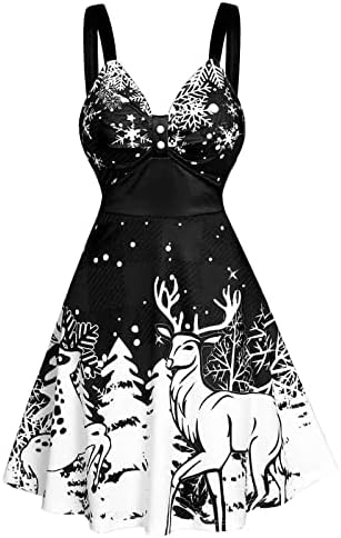 Женски фустан без ракави на Tifzhadiao, Божиќни ирваси за печатење фустани Божиќ, гроздобер фустан, обвивка V вратот, коктел фустан за