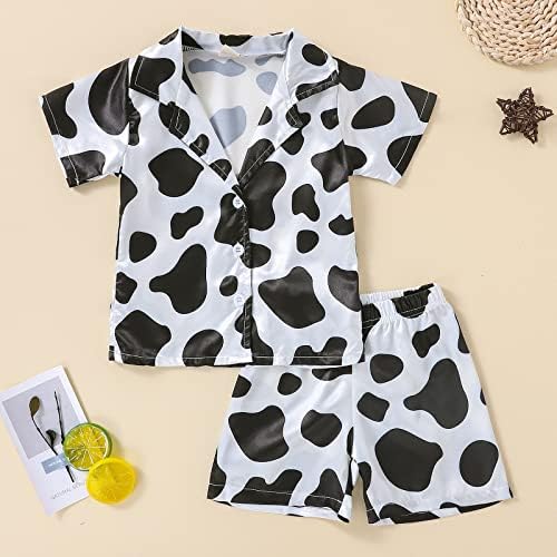 Девојки момчиња облеки од крава печатена облека сетови V-вратот кошули шорцеви за спиење за пижама поставени унисекс дневна