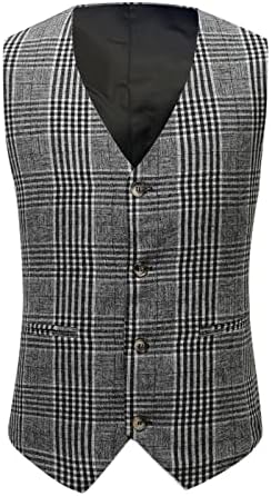 Машка решетка за костум, машка формална Gilets Business Wealistcaid Siled-Bristed Slim Fit Vest Blazer Fuest Coot Coot јакни