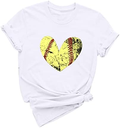 Денот на мајката кошули женски кошули за бејзбол печатење мода со кратки ракави со вратот со кратки ракави маица лабава обична маица