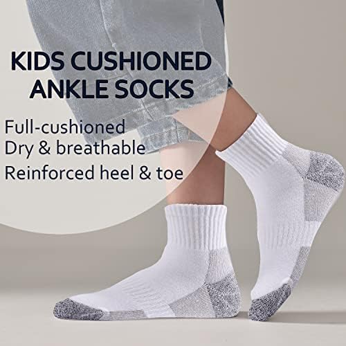 Дебели чорапи за момчиња/девојчиња Епиус Дебела памук, кои трчаат чорапи Атлетични чорапи 6 пакувања кратки спортски чорапи 4-14