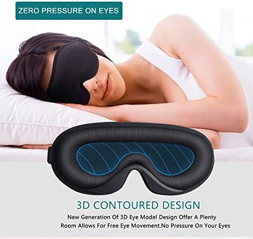 3Д маска за спиење за мажи жени, надградена 3Д контурирана чаша маска за очи за очи, блокада светлина со прилагодлива лента, дише и мека за