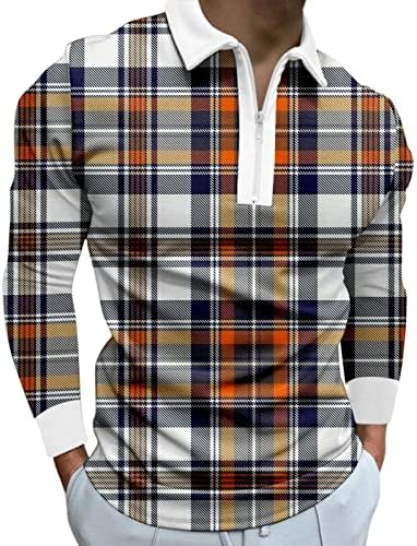 Xxbr mens zipper polo кошули, модна работа во боја блок крпеница карирана лента со редовно вклопување јака по поштенска кошула
