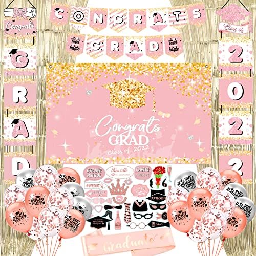 Декорации за дипломирање на забави 2022 година - Пинк за дипломирање на розова матура 2022 за девојчиња Пак доаѓа со позадина на