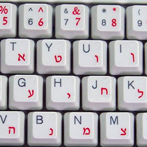 Хебрејски етикети со тастатура со црвени букви на транспарентна позадина