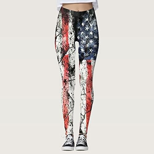 Американско знаме 4 -ти јули женски хеланки со високи половини патриотски starsвезди ленти јога панталони удобно вежбање јога џогирање