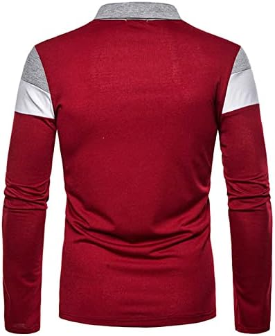 Машка каузална долга ракав Поло кошули со контрастна јака од јака од половина плоча за маици редовно вклопување маичка за вадење за излегување