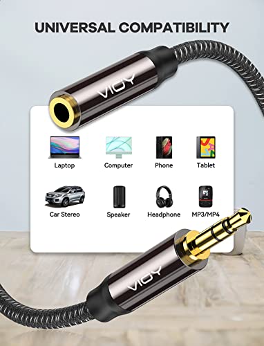 Кабел за продолжување на слушалките Vioy 6ft, [бакарна обвивка, hi-fi звук] 3,5 mm машки до женски стерео аудио кабел најлонски плетенка