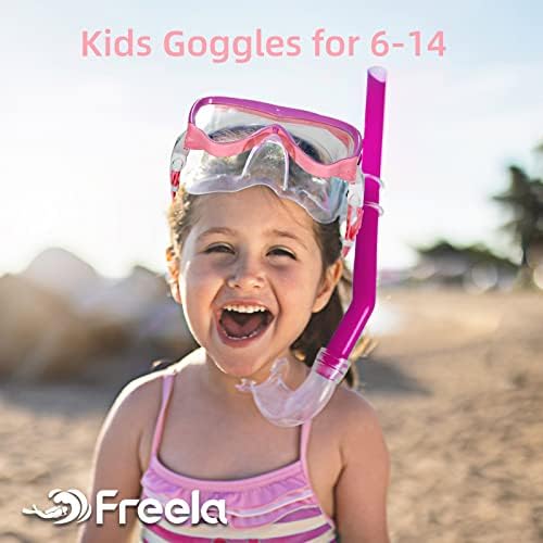 Детска детска маска за пливање маска за млади за млади 6-14, калено стаклени леќи, очила за поглед на HD 180 ° со покривка на носот за плажа