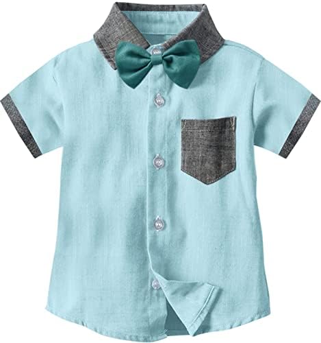 Сангтри бебе момчиња летна облека, кошула со краток ракав со Bowtie + Suspender Shorts, 3 месеци - 9 години