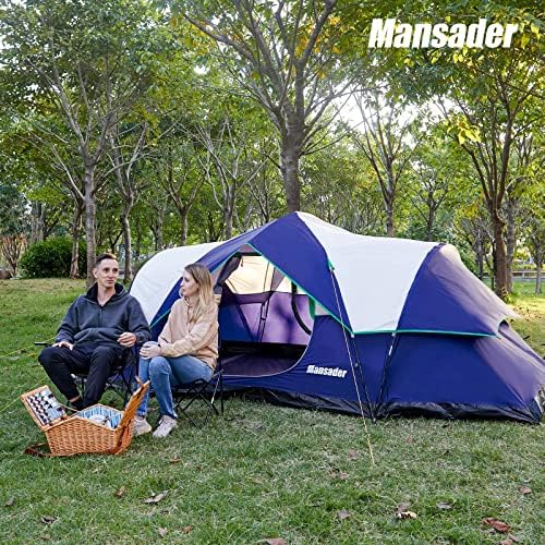 Мансадер 6 лице за семејство кампување шатор, водоотпорен ветроут со врвен Rainfly, лесно поставување, поп -шатор за патување за пешачење