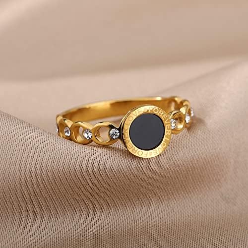 Писмо за дизајн на ланец T3STORE засекогаш Loveубовни прстени за жени шарм злато цирконски венчален прстен накит - злато - 6-34663
