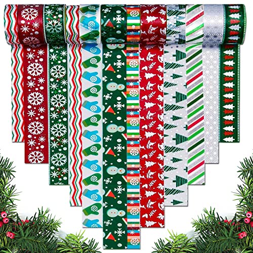 Божиќна лента за миење садови - 12 ролни празнични ленти за миење садови 3 големини црвена зелена божиќна касета лента сребрена фолија за