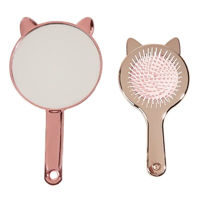 Четка за коса со лопатка симпатична за огледало за шминка за мачки сет зачувување на четка за коса за масажа за стилизирање на