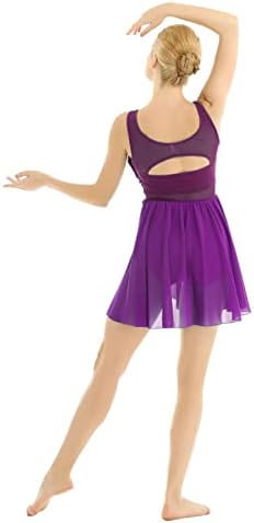 Moggemolенски женски илузија v-врат лирски танц фустан шифон проток со високо ниско здолниште леотарски костум за танцување