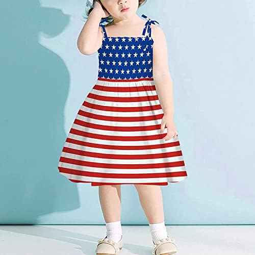 Мујоке Девојчиња Американско Знаме Фустан 4 јули Сарафан Бебешки Ремени Без Ракави Фустани Патриотски Облеки