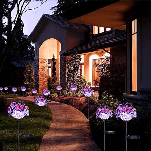 Weepong надворешни соларни светла, 2 пакувања соларни градинарски светла со 18 пеперутки декорација на надворешни светла, водоотпорни