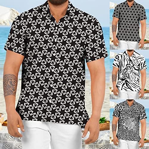 XXBR машки хавајски кошули, градиентско копче за краток ракав надолу, гроздобер лапел врвен летен тропски лабав лесен обичен плажа