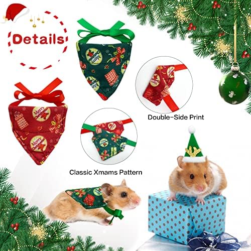 Cooshou Божиќна зајак капа за заморчиња за свињи, триаголна шамија Мали животни Божиќна костум Божиќ црвена зелена шема за подароци за зајаче шеќер едриличар заморчињ