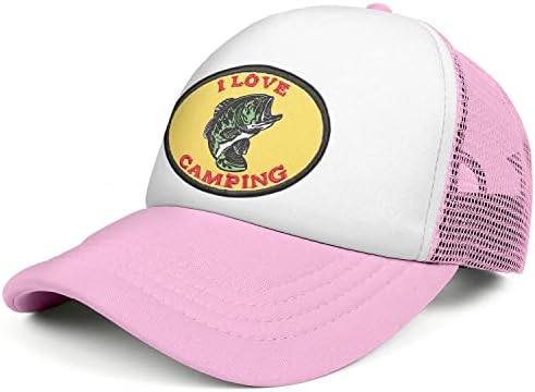 Funcyloucy розова бела бас камионџија капа за мажи, идеални капи за подароци за надворешно и риболов, везена лепенка, една големина