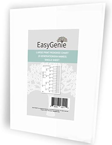 LeasyGenie Голема печатена празна педигре табела за потекло, единечен лист | Форми на генеалогија со архивски квалитет