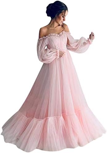 Fanteecy женски цветни чипка долги ракави од рамо свадба сирена фустан душо bellвонче за ракав формален матурски фустан