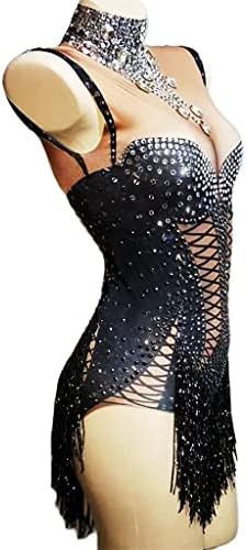 Фустани без ракави жени со телови на ноќни клубови диџеј -пејачки костуми за танцување црни сјајни ласеви за тимови