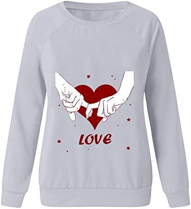 Женски џемпери на в Valentубените Симпатични loveубовни срцеви обрасци празнични џемпери со долги ракави екипаж вратот лабави смешни маици