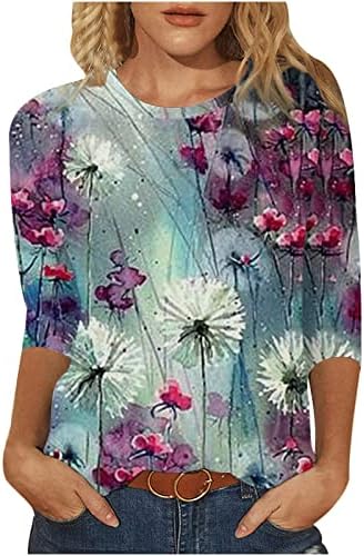 FQZWONG 3/4 кошули за ракави за жени Crewneck Casual излегувајќи врвови плус големина трендовски удобни смешни празнични графички блузи