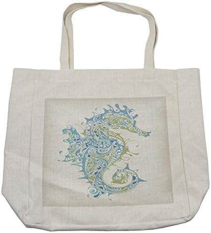 Торба за купување торба за морски коњи Амбесон, морско животинско суштество во креативен дизајн илустрација, печатење, еколошка торба