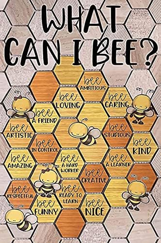Ретро гроздобер метален знак Што можам да ја забавувам зборовата игра со пчела, студенти за деца, училница за учење на училиште