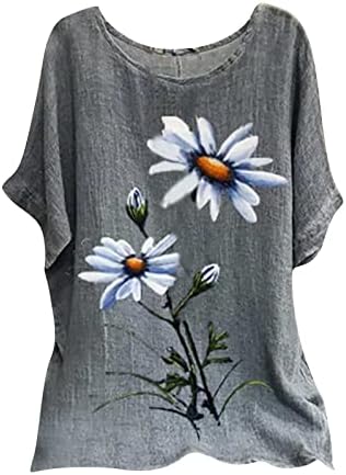 Есен лето графички врвен маичка за дами кратки ракави екипаж со вратот од вратот памук случајна блуза ки ки