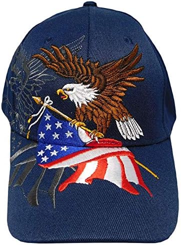 Патриотски орел со знаме на САД, прилагодлива везена морнарица сина акрилна капа капа