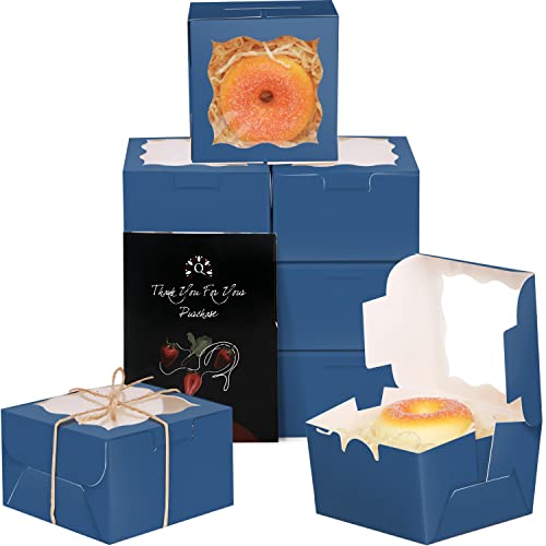 Црно Сини Пекарски Кутии Со Прозорец 4*4*2.5 инчи/55 пакувања Мини Кутии За Колачиња Кутии Со Макарон Мали Кутии За Пециво За Кике