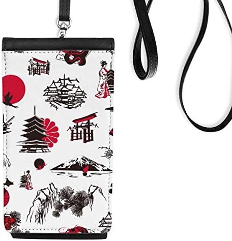 Јапонија Сакура бор Монт Арт Деко Подарок моден телефон паричник чанта што виси мобилна торбичка црн џеб