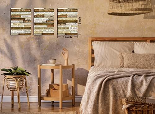 Мотивациски wallид -декор - Браун инспиративни постери - 3 парчиња платно wallидна уметност за спална соба подготвена за висина со големина
