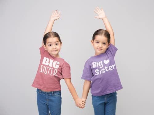 Девојчето за деца со голема сестра маица промовираше облека за бебешки девојчиња, најава за срце.