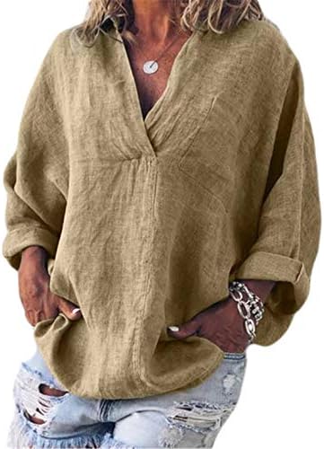 Andongnywellенска маица V-врат маица Обични врвови лабави кошули лилјак ракав Туника пуловер маички за туники кошула