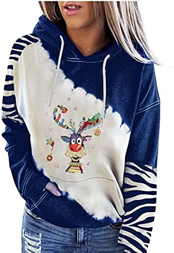 Паѓаат џемпер за жени, женски модна лежерна забава Божиќна печатена рунда џемпер од вратот лабав спортски врвен пуловер