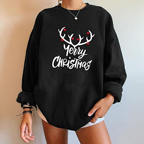 Женски преголем руно џемпер тинејџерски девојки Среќен Божиќ ирваси графички капка рамо пуловер со долги ракави врвови на ракави