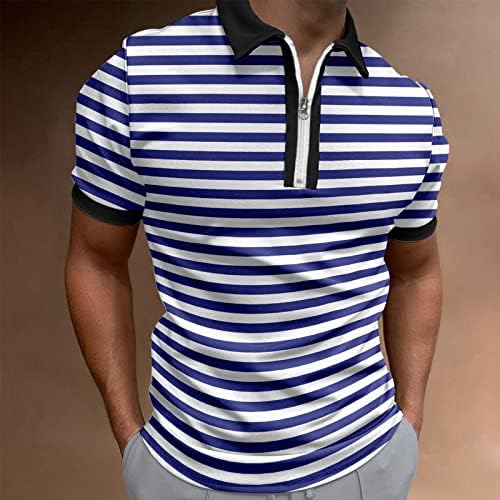 Менс летни поло маици со кратки ракави, обични врвови на маички, патентираат со опуштени вклопувачки отпечатоци спортски голф поло -туники кошули