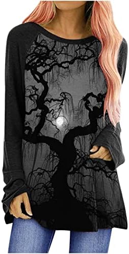 Симпатична фестивал Ноќта на вештерките обична маичка за тинејџерски девојки со долг ракав брод врат тиква мачка печати врвови