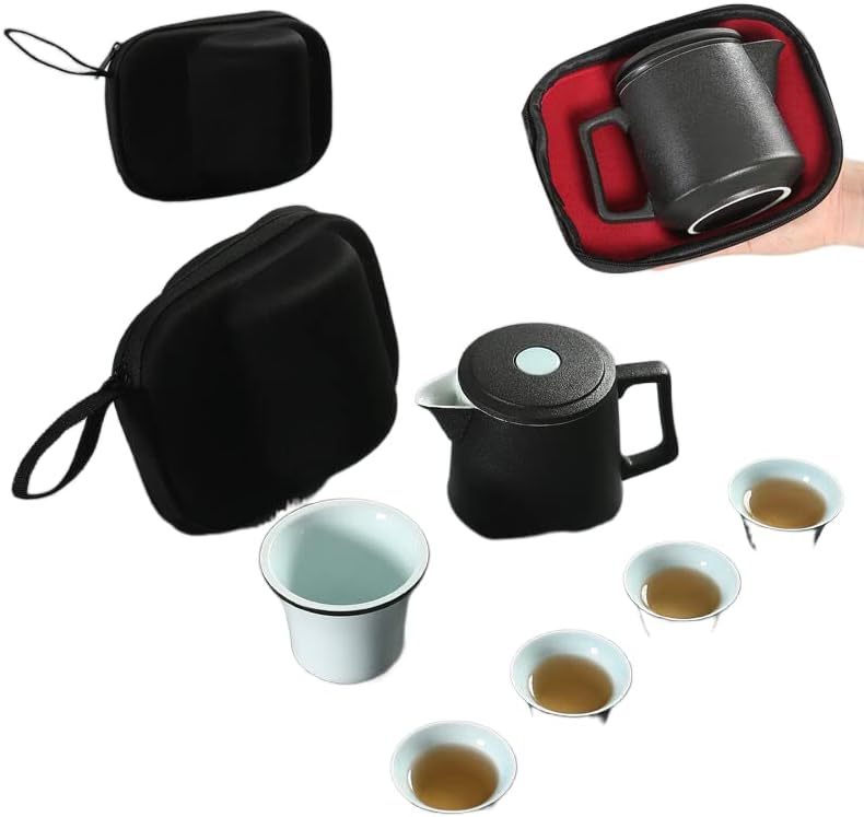 Преносна црна грнчарска експресна чаша, еден тенџере, четири патувања со чај со керамички филтри за деловни подароци