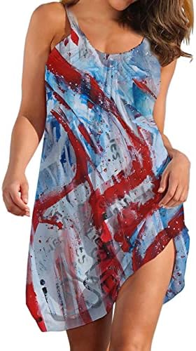 Денот на независноста на жената Куаилеја, печати случајно без ракави, долго здолниште, лабава обична здолниште летен фустан