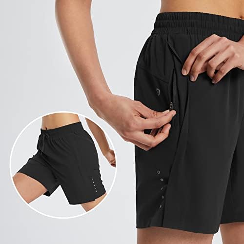 Baleafенски женски 7 “долги шорцеви без џебови за патенти за лагер Брзи суви атлетски тренинзи