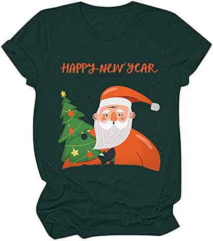 Женски Божиќни кошули, тинејџерски девојки Смешна Божиќна графичка блуза со кратки ракави маица леопард карирана Божиќно дрво од дрво