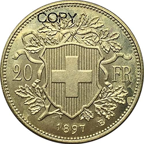 Швајцарија 20 Франк Злато 1897 Б Месинг Реплика Копија Монета За Копирање Орнаменти Собирање Подароци